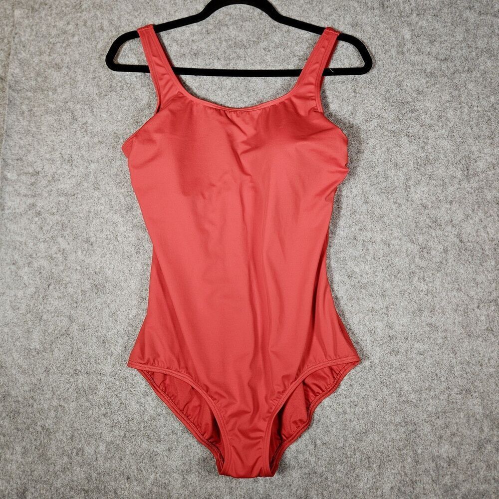 Lands' End Womens Red One Piece Bra Swimsuit Summer Beach Vacation Sz 12DD READ